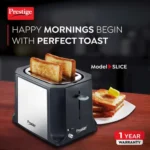 Prestige Slice Pop-up Toaster 750W | Elegant Stainless Steel Finish | Cancel Function & High Lift Lever | Black & Silver - Image 2