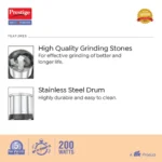 Prestige Vertical Wet Grinder with Stainless Steel Drum 200 W (Black & Orange) - Image 5