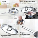 Prestige Tri-Ply Stainless Steel 3 Piece BYK Cookware Set| Fry Pan 24cm (1.7L), Kadai 24cm (2.7L) with SS Lid, Sauce Pan 16cm (1.5L)| Even Heat Distribution| Gas and Induction Compatible - Image 4