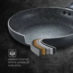 Prestige Omega Deluxe Granite 3 Piece non-stick BYK cookware set (Aluminum)|Contains Fry Pan (24cm), Omni Tawa(28cm), Kadai with lid(24cm)|Black - Image 4
