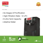 Prestige CleanHome Naturoflow 1.0 RO+ Alkaline Water Purifier, 8L (Black) - Image 3