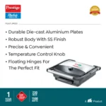 Prestige PEG 1.0 Electric Grill 1500 W with Detachable Oil Collector (Silver and Black) - Image 3