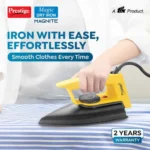 Prestige Magic Magnite 750W Dry Iron|Greblon Non-Stick Coated Sole Plate|Wide Range Of Fabric Interface|Light Weight|Neon Indicator Light|2 Years Warranty|Yellow & Black - Image 2