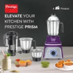 Prestige 750 Watts Prism Mixer Grinder with 4 Jars (3 Stainless Steel Jars + 1 Juicer Jar)| LED Power Indicator|Flow Breaker Design|Juicer Extractor Jar| Purple and White - Image 2