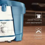 Prestige 500 Watts Breeze Juicer Mixer Grinder with 3 Jars(2 Stainless Steel Jars + 1 Juicer Jar) |Detachable Pulp Collector|Double Lock System|Efficient Stainless Steel Sieve|Juice Outlet|Blue & White - Image 3