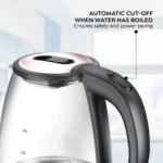 Prestige PKGB 1.8 Litre Electric Glass Kettle| LED Power Indicator| Borosilicate Glass| Automatic Power Cut-Off| Concealed Element| 360 Degree Swivel| Cool Touch Handle - Image 4