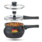 Prestige Deluxe Duo Plus Hard Anodised Gas and Induction Compatible Pressure Handi with Glass Lid, (Black) - Image 3