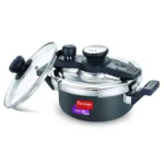 Prestige Clip-on Mini Svachh Hard Anodised Pressure Cooker with Glass Lid, (Black and Silver)