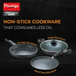 Prestige Omega Deluxe Granite 3 Piece non-stick BYK cookware set (Aluminum)|Contains Fry Pan (24cm), Omni Tawa(28cm), Kadai with lid(24cm)|Black - Image 2