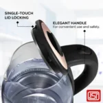 Prestige PKGB 1.8 Litre Electric Glass Kettle| LED Power Indicator| Borosilicate Glass| Automatic Power Cut-Off| Concealed Element| 360 Degree Swivel| Cool Touch Handle - Image 3