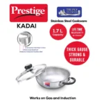 Prestige Tri Ply Splendor Stainless Steel Gas and Induction Compatible Kadai with Glass Lid (Silver) - Image 2
