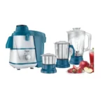 Prestige 500 Watts Breeze Juicer Mixer Grinder with 3 Jars(2 Stainless Steel Jars + 1 Juicer Jar) |Detachable Pulp Collector|Double Lock System|Efficient Stainless Steel Sieve|Juice Outlet|Blue & White