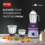 Prestige 750 Watts Prism Mixer Grinder with 3 Stainless Steel Jars| LED Power Indicator|Flow Breaker Design|Sturdy Handles| Purple and White - Image 2