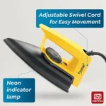 Prestige Magic Magnite 750W Dry Iron|Greblon Non-Stick Coated Sole Plate|Wide Range Of Fabric Interface|Light Weight|Neon Indicator Light|2 Years Warranty|Yellow & Black - Image 4