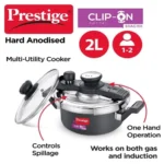 Prestige Clip-on Mini Svachh Hard Anodised Pressure Cooker with Glass Lid, (Black and Silver) - Image 2