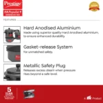 Prestige 5 L, 3 L, 2 L Outer Lid Induction Bottom Pressure Cooker (Hard Anodized) - Image 6
