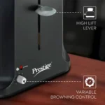 Prestige Slice Pop-up Toaster 750W | Elegant Stainless Steel Finish | Cancel Function & High Lift Lever | Black & Silver - Image 4