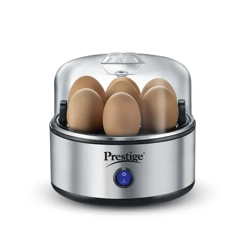6667-41053-IMG1 Prestige PEB 01 Egg Boiler (7 Egg Capacity)| 3 Boiling Modes| Auto- Switch Off| Stainless Steel Body|One Touch Operation| Customizable Boiling Level| Measuring Cup Inside| 7 Eggs at a Time|Silver - Image 1