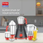 Prestige 750 Watts Nakshatra Super Mixer Grinder with 4 Jars (3 Stainless Steel Jars + 1 Juicer Jar)| Sturdy Handles| Juicer Jar with Sieve|Red and Black - Image 2