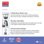 Prestige Delight 750 W Mixer Grinder, 3 Stainless Steel Jars (1500 ml, 1000 ml, 300 ml) (Charcoal Grey) - Image 5