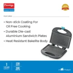 Prestige Sandwich Toaster PGMFB(D) Designer Series With Fixed Sandwich Grill Plates - Image 3
