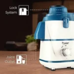Prestige 500 Watts Breeze Juicer Mixer Grinder with 3 Jars(2 Stainless Steel Jars + 1 Juicer Jar) |Detachable Pulp Collector|Double Lock System|Efficient Stainless Steel Sieve|Juice Outlet|Blue & White - Image 2