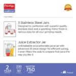 Prestige 750 Watts Nakshatra Super Mixer Grinder with 4 Jars (3 Stainless Steel Jars + 1 Juicer Jar)| Sturdy Handles| Juicer Jar with Sieve|Red and Black - Image 5