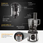 Prestige 1000 Watts Endura Pro Mixer Grinder with 6 Jars and Food Processor Attachments| Sturdy Stainless Steel Body| Ball Bearing Pure Copper Motor| See-Through Lids| Black and Silver - Image 3