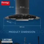 Prestige Kitchen Hood - Oscar 900 (90 cm with Safe Sense) | Advanced gas leak detector | Auto-clean | Powerful 1000M3/HR Suction | 3 speed control - Image 5