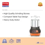 Prestige Vertical Wet Grinder with Stainless Steel Drum 200 W (Black & Orange) - Image 3